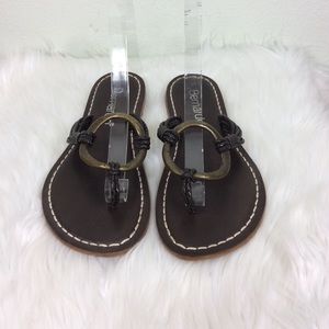 Bernardo brown leather sandals with brass hardware